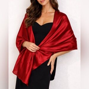 Red Silk Feel Scarf Shawl Wrap 23.7x46.2 Elegant Evening Statement Accessory